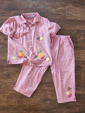 Rws Gingham Fruit Embroidered Beaded Set